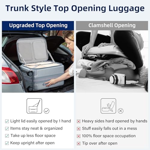 HanTrip 20 Inch Carry on Luggage 22x14x9 Airline Approved Hard Shell Suitcases with Wheels, Top Opening Expandable Carry on Luggage with Cup Holder Small Rolling Suitcase with Lock, Silver - color: Arctic Silver, size: Expandable 20 Inch