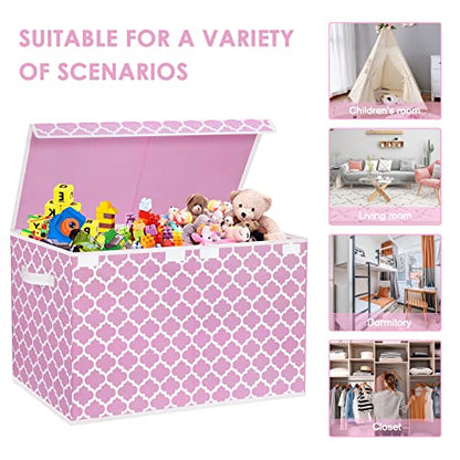 homyfort Toy Box for Girls, Kids - Large Toy Chest Organizers and Storage Boxes with Flip-Top Lid & Divider, Collapsible Container Bins for Playroom, Nursery, Closet, Living Room, 24.5"x13"x16", Pink