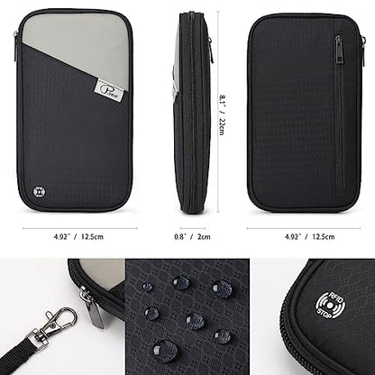 VanFn RFID Travel Passport Wallet, Family Passport Holder, Trip Document Organizer P.Travel Series - color: Black
