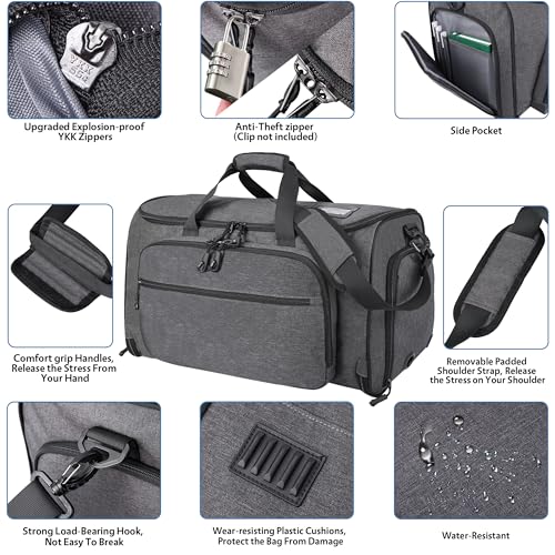 HILOMON Garment Duffle Bags for Travel, YKK Zippers Carry On Convertible Suit Bag with Waterproof Compartment & Shoe Compartment & Shoulder Strap - color: Waterproof Compartment