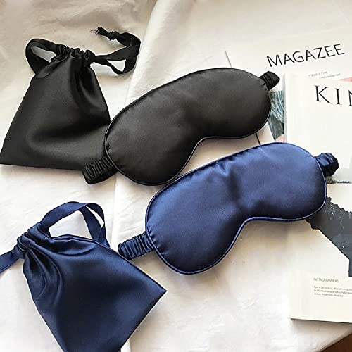 Silk Satin Sleeping Eye Mask, Black Sleep Eye Mask Night Blindfold for Women and Men, Soft Breathable Blackout Eyeshade Eye Cover for Travel, Wedding Bridesmaid Gift - color: Black