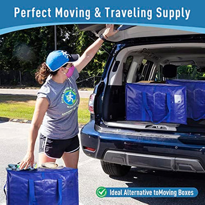 Extra Large Moving Bags Heavy Duty Totes for Storage Packing, Space Saving, Traveling, with Zippers & Strong Carrying Handles (Set of 8) - color: 8-package-Blue