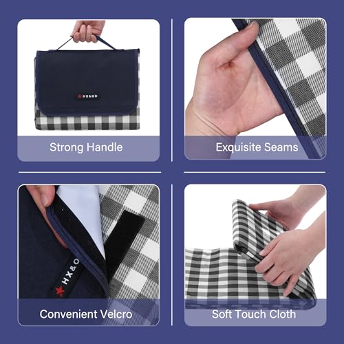 HX&OD Picnic Blanket Outdoor Extra Large Picnic Mat 80"X60" Camping Blanket Beach Blanket Foldable Waterproof Sand Mat Hiking Travel Family Concerts(Blue) - color: Blue, size: 80”x 60”