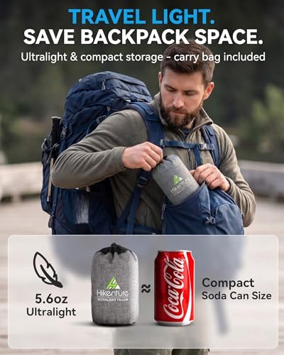 Hikenture Camping Pillow with Removable Cover - Ultralight Inflatable Pillow for Neck Lumbar Support - Upgrade Backpacking Pillow - Washable Travel Air Pillows for Camping, Hiking, Backpacking - color: Grey