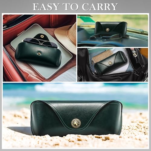 SUNGAIT Vegan Leather Glasses Case Portable Sunglasses Holder Hard Shell Slim Design Travel-Ready - color: Dark Green