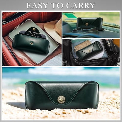 SUNGAIT Vegan Leather Glasses Case Portable Sunglasses Holder Hard Shell Slim Design Travel-Ready - color: Dark Green