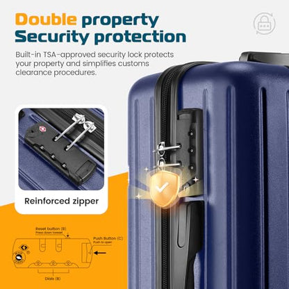 Hoteel Luggage Sets 5 Piece (4-YEARS WARRANTY), ABS+PC Suitcases with Wheels and Side Hook, Hardshell 20/24/28 inch Luggage with Duffel Bag Travel Bag, Dark Blue - color: Dark Blue, size: 5 Piece Set (20/24/28/DB/TB)