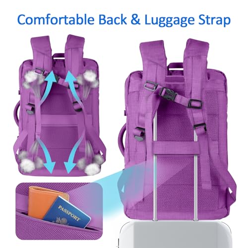 AREYTECO 60L Carry On Backpack, Extra Large Laptop Backpack, Big Capacity Travel Backpack for Women, Expandable Water Resistant Bag Anti-Theft Business Daypack Fit 18 Inch Laptop,Purple - color: Purple, size: 18.4 Inch (22''x14''x11'')