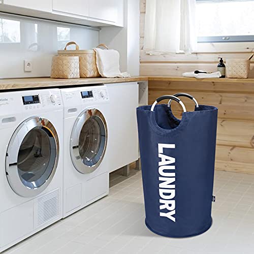 DOKEHOM 90L Large Laundry Basket, Collapsible Laundry Bag, Freestanding Tall Clothes Hamper, Foldable Washing Bin (Dark Blue) - color: Dark Blue, size: 90L
