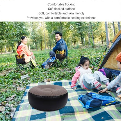 ZJchao Ultra Light Inflatable Flocked Ottoman Compact Round Footrest for Camping Travel Outdoor Lounging - color: Brown