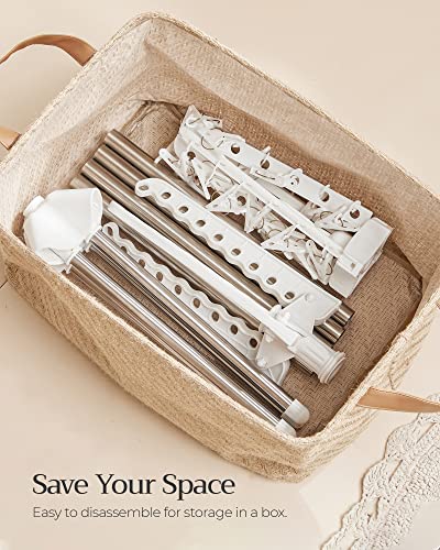 SONGMICS 2-Tier Clothes Drying Rack, 72-Inch Folding Laundry Drying Rack with 3 Rotatable Arms for Hangers, 24 Clips, Stainless Steel, for 27 Pieces of Clothes, White and Silver ULLR512W01 - color: White + Silver, style: 2-Tier-Clip