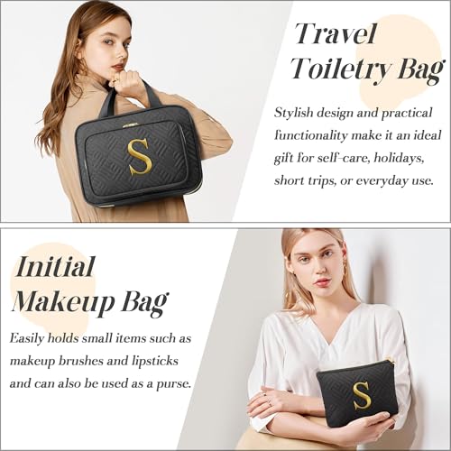 Gifts for Women, Initial Toiletry Makeup Bag Hanging Cosmetic Organizer with Embroidery Letter Personalized Nurse Teacher Appreciation Birthday Mothers Day Gifts for Mom Sister Wife Friends Auntie Her - style: A