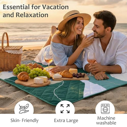 Exclusivo Mezcla Extra Large Waterproof Picnic Blankets 3 Layer, Sandproof and Foldable Outdoor Blanket for Beach Camping, Park and Travel - color: Abstract Green
