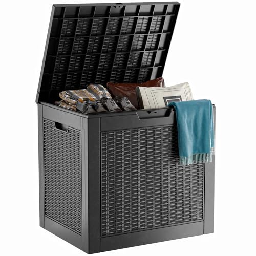 31 Gallon Waterproof Outdoor Storage Box,Resin Deck Box,Lockable Outside Storage Box Container for Patio Furniure,Garden,Pool Tools (Black) - color: Black, size: 31 Gallon
