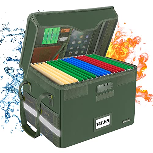 DocSafe Fireproof Document Box with Lock,File Storage Organizer with Mesh Pockets＆Lid,Collapsible Portable File Box Home Office Safe Filing Cabinet with Handle for Hanging Letter/Legal Folder,Green - color: Green, size: 16" x 12.5" x 10.5", 1 pack
