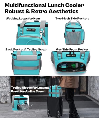 SUNNY BIRD 12L Large Insulated Lunch Bag, Leakproof and Foldable Lunch Cooler Box for Women Adult and Men, Fits 18 Cans (Aqua Blue 01) - color: Aqua Blue 01