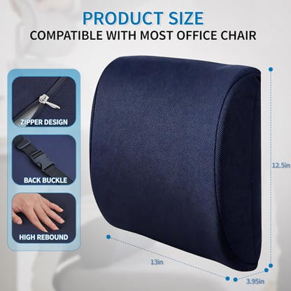 Lumbar Support Pillow for Office Chair, Memory Foam Back Support Pillow for Office Chair, Help Relieve Pain of Back and Lumbar, with Breathable Cover, Ergonomic and Comfortable for Long Hours Sitting