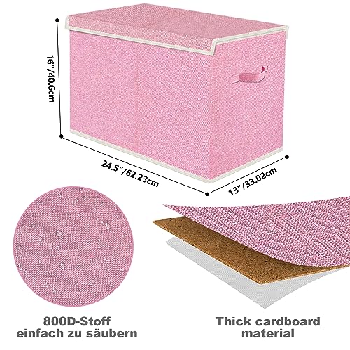 Large Collapsible Toy Storage Box with Lid & Handles - Kids Organizer Chest for Toys, Clothes, Blankets (Pink, Nursery, Playroom, Bedroom)-24.5''×13''×16'' - color: PINK