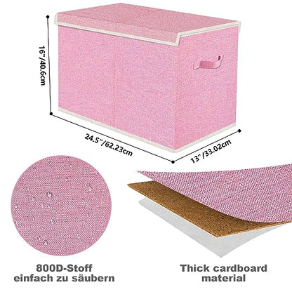 Large Collapsible Toy Storage Box with Lid & Handles - Kids Organizer Chest for Toys, Clothes, Blankets (Pink, Nursery, Playroom, Bedroom)-24.5''×13''×16'' - color: PINK