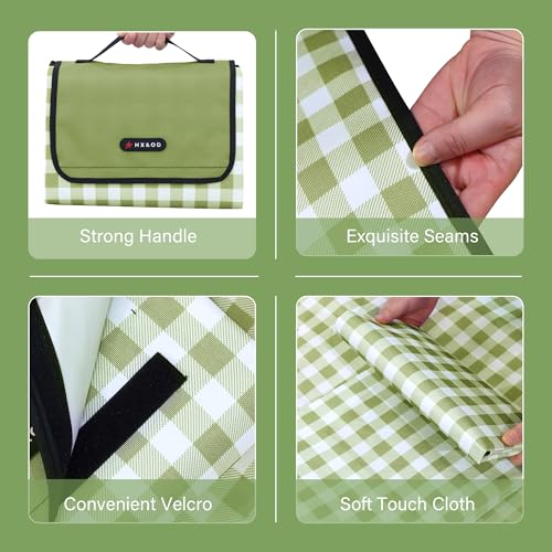 HX&OD Picnic Blanket Outdoor Extra Large Picnic Mat 80"X60" Camping Blanket Beach Blanket Foldable Waterproof Sand Mat Hiking Travel Family Concerts(Green) - color: Green, size: 80”x 60”