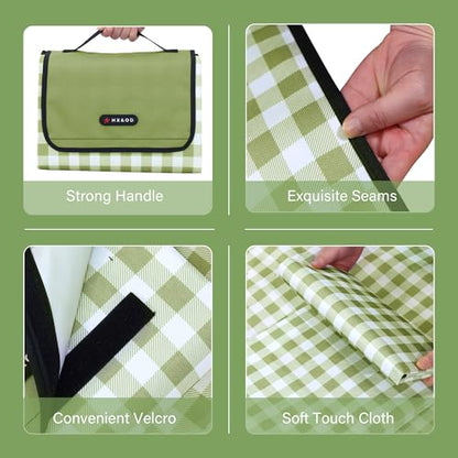 HX&OD Outdoor Picnic Blanket 80"X80" Picnic Mat Extra Large Camping Blanket Beach Blanket Foldable Waterproof Sand Mat Hiking Travel Family Concerts(Green) - color: Green, size: 80”x 80”