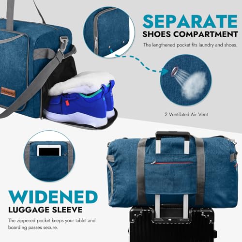 Canway 65L Travel Duffel Bag, Foldable Weekender Bag with Shoes Compartment for Men Women Water-proof & Tear Resistant (Aegean Blue, 65L) - color: Aegean Blue, size: 65L
