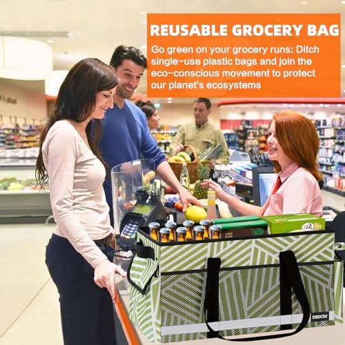 Upgrade Extra Large Utility Tote Bag with Reflective Strip, Standing Reusable Grocery Bags with Hard Bottom, Collapsible Utility Tote with Handles for Shopping, Beach, Picnics, Car, Twill Green - color: Twill Green