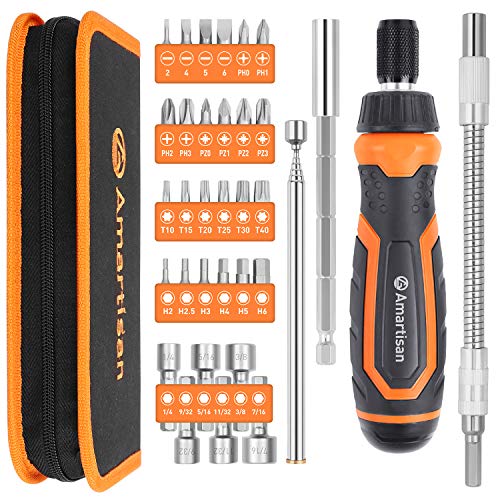 Amartisan 34-Piece Multi-bit Screwdriver Set Tool All in One, Portable Multi-Purpose Screwdriver - color: Orange, size: 18-in-1 (34-Piece) Multi-bit Screwdriver Set