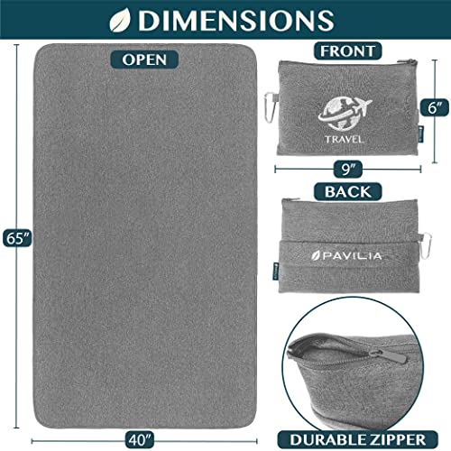PAVILIA Soft Travel Blanket, Compact Airplane Blanket in Bag, Portable Blanket Pillow Set, Lightweight and Packable Plane Flight Car Trips Travel Home Office Gift Accessories, Gray, 65x40 inches - color: Gray