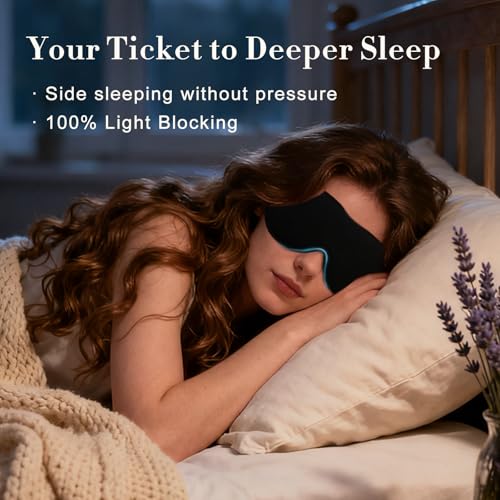 PrettyCare 3D Sleep Mask 2 Pack,Eye Mask for Side Sleeper 3D Contoured Sleeping Mask Blackout Out for Men- Blindfold Airplane with Ear Plugs, Night Masks with Travel Bag (Black&Blue) - color: A-black&blue