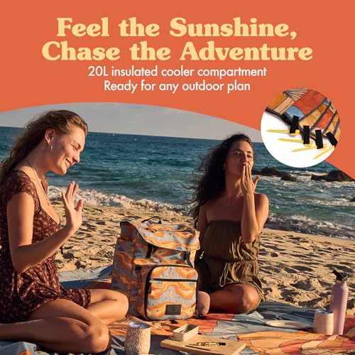 Lax & Daisy Travel Picnic Backpack for 2 Persons - 14 Piece Set Cooler Bags Insulated for Beach, Camping, Hiking & Parks with Blanket, Tumblers, Plates, Gold Cutlery & Cutting Board (Sun Moon Print) - color: Starry Seas