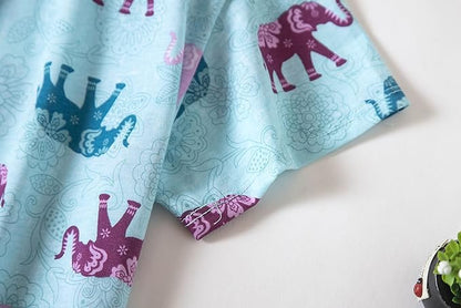 PNAEONG Women Pajama Set Sleepwear Tops with Capri Pants Casual and Fun Prints Pajama Sets - color: Blue Elephant, size: X-Large