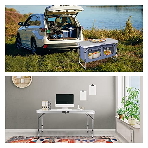 Nice C Camping Table, Folding Table Height Adjustable, Camp Storage Kitchen Table, Lightweight Aluminum, with Carry Handle for Outdoor, Beach, BBQ, Picnic, Cooking, Festival, Indoor, Office