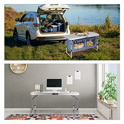 Nice C Camping Table, Folding Table Height Adjustable, Camp Storage Kitchen Table, Lightweight Aluminum, with Carry Handle for Outdoor, Beach, BBQ, Picnic, Cooking, Festival, Indoor, Office