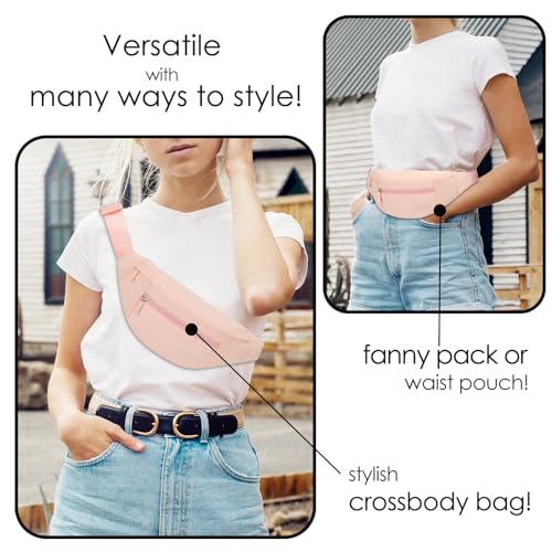 MAXTOP Large Crossbody Fanny Pack with 4-Zipper Pockets,Gifts for Enjoy Sports Festival Workout Traveling Running Casual Hands-Free Wallets Waist Pack Phone Bag Carrying All Phones - color: Mono Pink, style: Large Fanny Pack(4 Zipper Pockets)