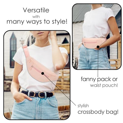 MAXTOP Large Crossbody Fanny Pack with 4-Zipper Pockets,Gifts for Enjoy Sports Festival Workout Traveling Running Casual Hands-Free Wallets Waist Pack Phone Bag Carrying All Phones - color: Mono Pink, style: Large Fanny Pack(4 Zipper Pockets)