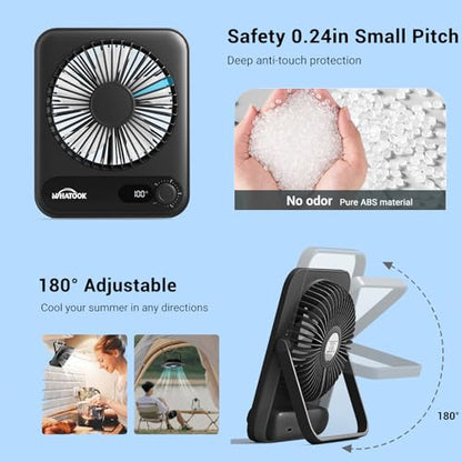 WHATOOK Small Desk Fan Personal Fans: 5000mah 25 Hours Battery Office Quiet Mini Desktop Fan Portable Rechargeable Travel Essentials (Black, 2000 mAh) - color: Black