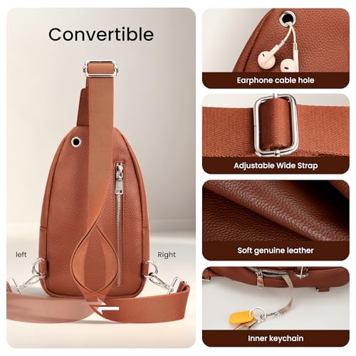 befen Genuine Leather Small Sling Bag for Women Anti-Theft Crossbody Chest Bags Multi-Pockets Fanny Pack with RFID Card Slots - color: Cognac Brown