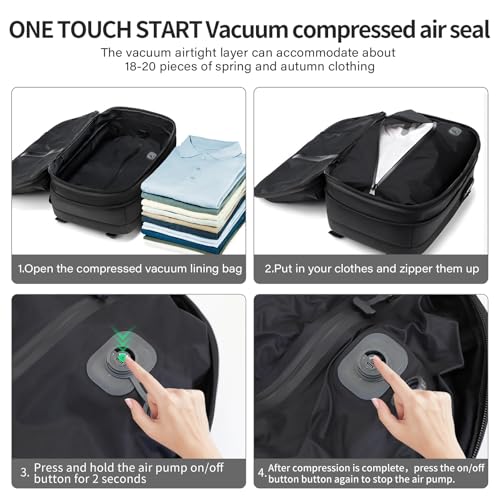 Travel Backpack with Vacuum System,60L Expandable Vacuum Backpack Travel with TSA Lock,17.3 inch Laptop Backpacks Vacpack Backpacks with Vacuum(Black,Built-in Air Pump) - color: Black