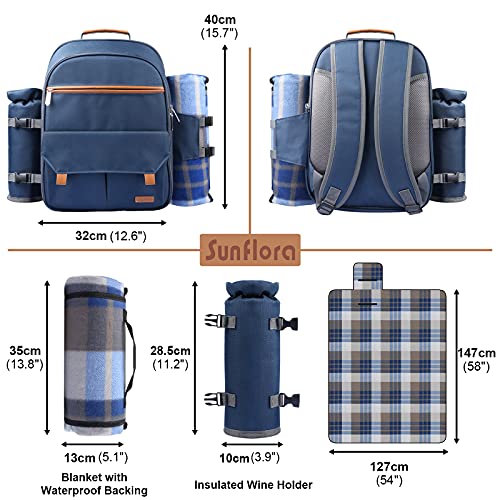 Sunflora Picnic Backpack for 2 Person Set Pack with Insulated Waterproof Pouch for Couple Outdoor Camping (Navy) - color: Navy Blue, size: 2 person