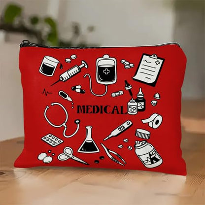 Medicine Storage Pouch with Diabetes, Medicines Bag, and Medical Supply Designs, White Canvas Zipper Cases, Multi-Use Functionality (Gift for Birthdays, Graduation, Christmas) (Style F) - style: Style F