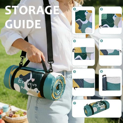 Exclusivo Mezcla Extra Large Waterproof Picnic Blankets 3 Layer, Sandproof and Foldable Outdoor Blanket for Beach Camping, Park and Travel - color: Abstract Green