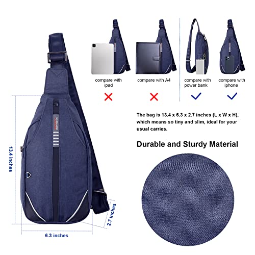 WATERFLY Mini Crossbody Sling Backpack Anti Theft Backpack for Traveling Chest Shoulder Bag - color: Dark Blue (Small)