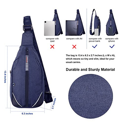 WATERFLY Mini Crossbody Sling Backpack Anti Theft Backpack for Traveling Chest Shoulder Bag - color: Dark Blue (Small)