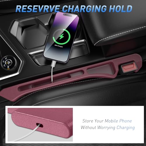 Car Seat Gap Filler 2Pack, Inserts Between Seats Console with Organizer Storage Upgraded Phone Holder Side Seat Gap Fillers Cars Front Seats Fill Plug Car Essentials for Vehicle SUV Truck (Wine Red) - color: Wine Red