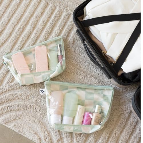 Tiny Twinkle Diaper Bag Organizing Pouches | 2 Pack Mess-Proof Travel Organizer Bags with Structured Bottom & Clear Front | TSA Approved Toiletry Bag Set for Baby and Mom Essentials (Sage Checkers) - color: Sage Checkers