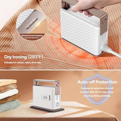 Newbealer 100-240V Travel Steam Iron, 2in1 Handheld Steamer, 120ml (Gold) | Compact for Global Trips & Vacations, Non-Stick Ceramic Soleplate, Heats in 20s, 360° Steaming Anti-Spill, Auto-Off, 1.5 lbs - color: Gold