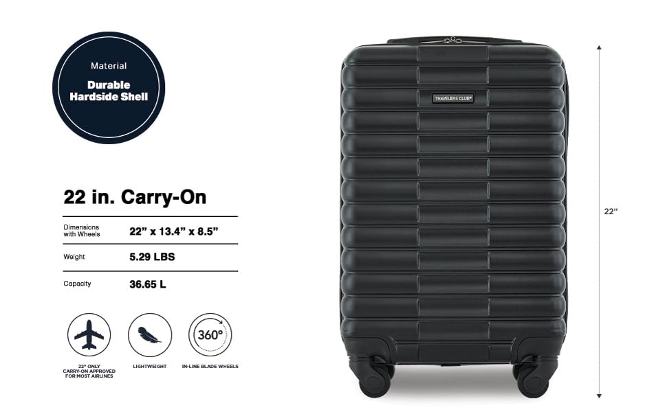 Travelers Club 22-Inch Gilroy Rolling Hardside Carry-On Luggage, Black - color: Black, size: 22-Inch