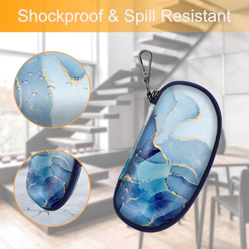 Fintie Sunglasses Case with Carabiner, Hard Shell Shockproof Sport Glasses Cases Travel Zipper Eyeglasses Holder, Ocean Marble - color: Ocean Marble