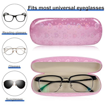 Joyberg Glasses Case, 2 Pack Eyeglass Case with Cleaning Cloth, Glasses Case Hard Shell Fits Most Glasses - color: Love Pink